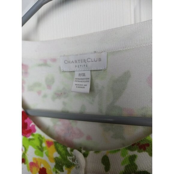 CHARTER Club White Red Flower Sequin Accent Button  round neck Cardigan Size PXL - Picture 6 of 11